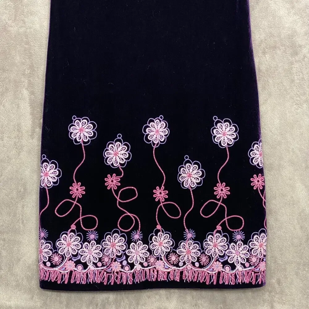 Vintage 90s Girls Dress Size 14 Deep Purple Velvet Embroidered‎ Flowers Y2K